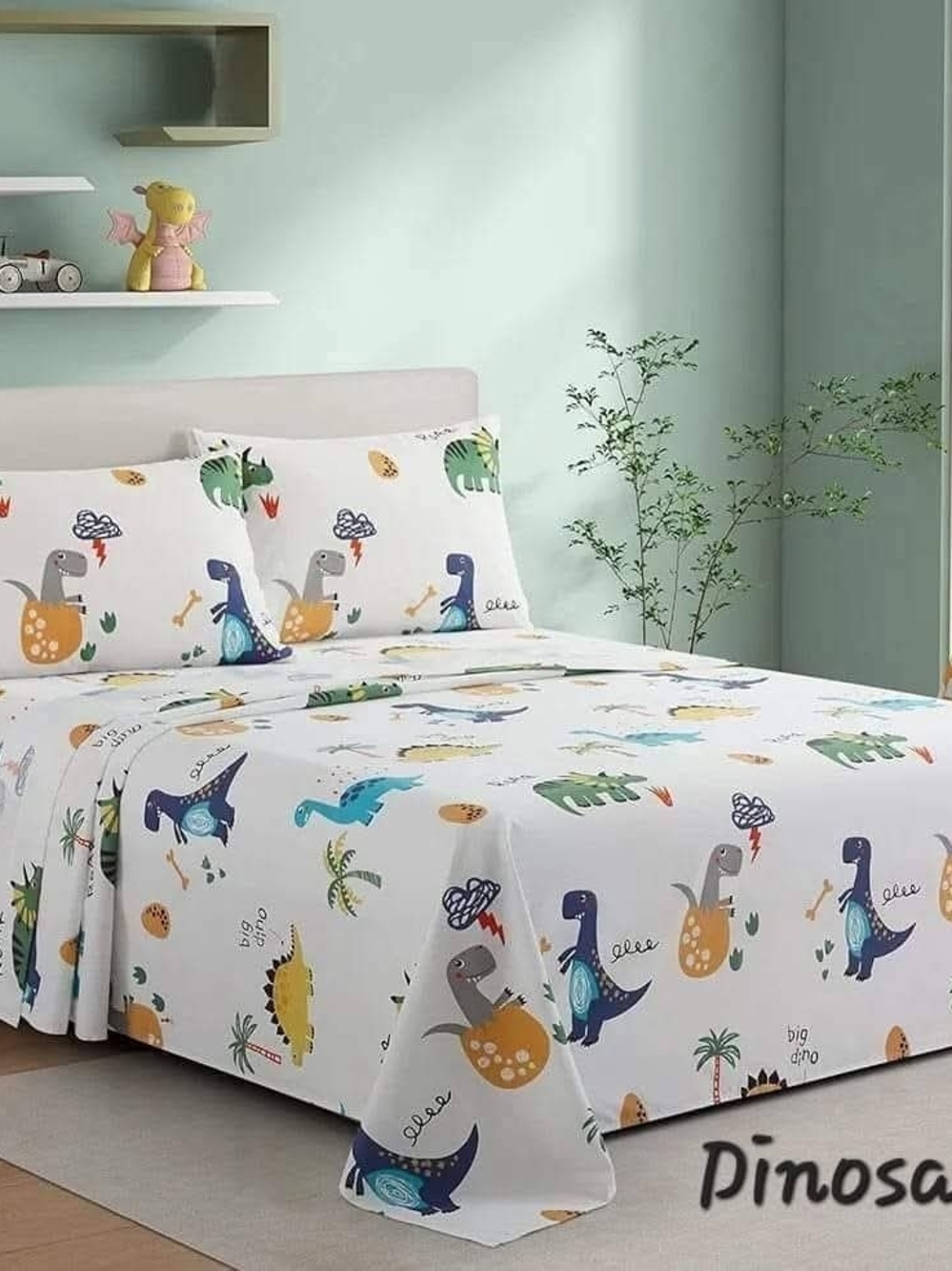 Kids' White Dinosaur Sheet Set - Playful Dino Prints